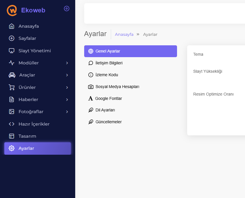 Ekoweb Admin Panel